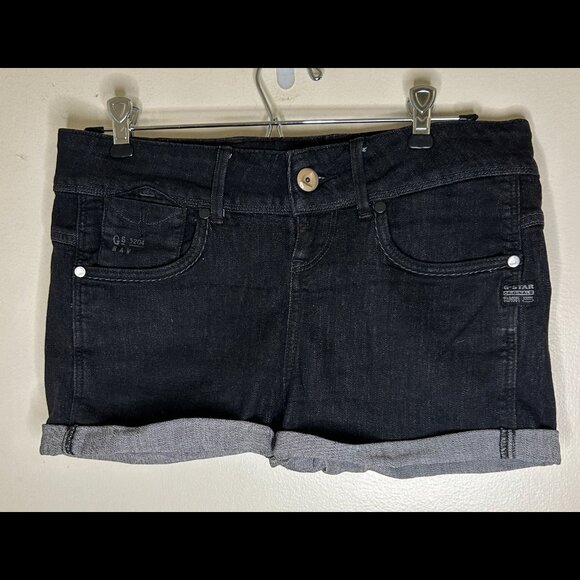 G-STAR RAW DENIM Mini Booty Shorts Dark Wash Black Stretch Denim Sz 27 - Picture 2 of 9